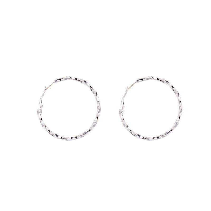 Korean Style New Twisted Texture Circle Ear Clip Sterling Silver Needle