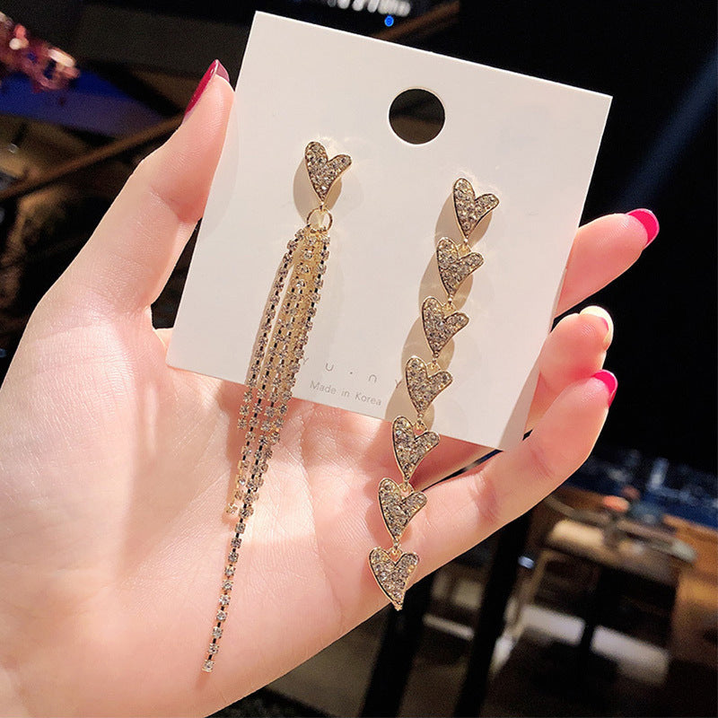 S925 Tassel Earrings Female Temperament Exaggerated Inlaid With Crystal Diamonds