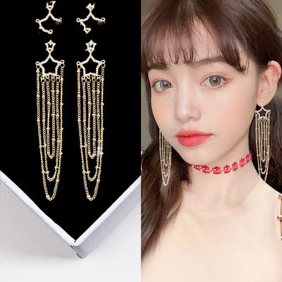 S925 Tassel Earrings Female Temperament Exaggerated Inlaid With Crystal Diamonds